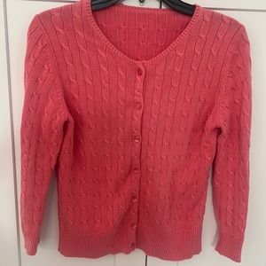 Cotton Coral/Pink Cable Knit Cardigan 3/4 Sleeves